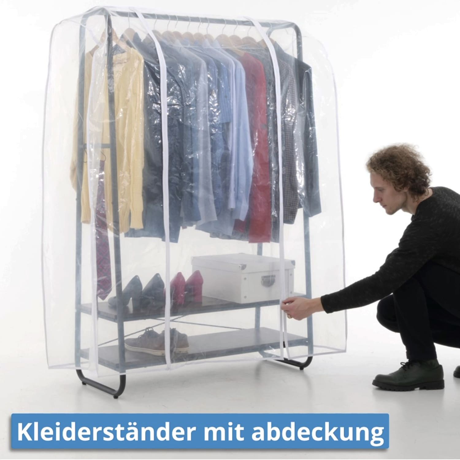 Stoffschrank, Schwerlast Kleiderständer, Bis 170 Kg, Jackenständer, Kleiderständer mit Abdeckung, Tatkraft Anneli & Anwalt, 3