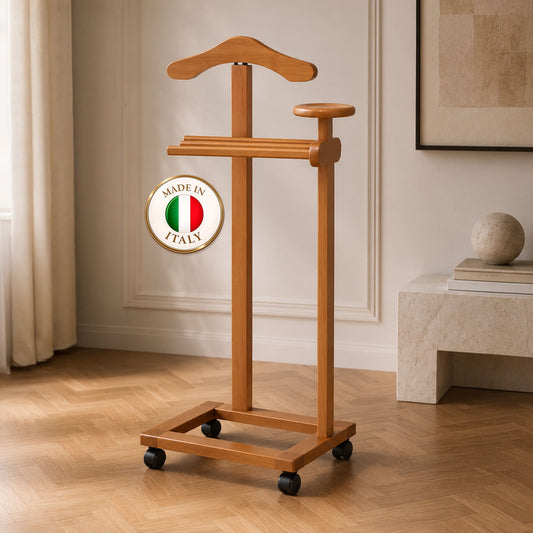 Stummer Diener, Herrendiener modern, Jackenständer, Rollgarderobe, Kleiderständer Holz, Tatkraft Lord, made in Italy