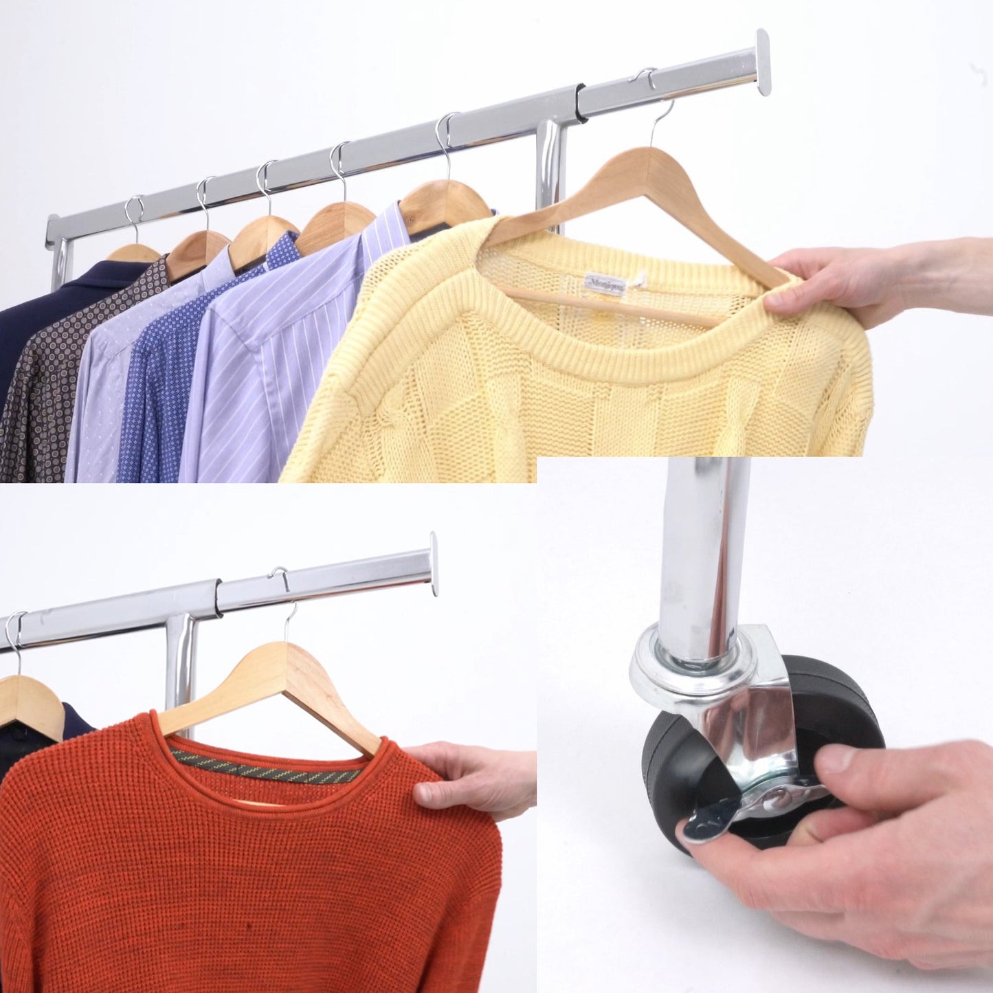 Tatkraft Didrik – Schwerlast Kleiderständer, bis 130 Kg belastbar, Kleiderstange auf Rädern, Kleiderstange zum Aufhängen von Kleidung, Verchromt Stahl