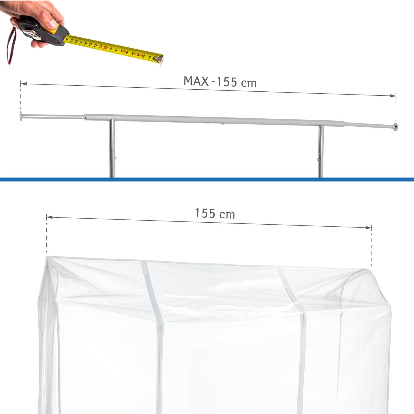 Schutzhülle für Kleiderständer, Transparent, Kleiderständer Abdeckung, 2 Reissverschlüsse, Staub- und UV-Schutz, Tatkraft Schild, 2