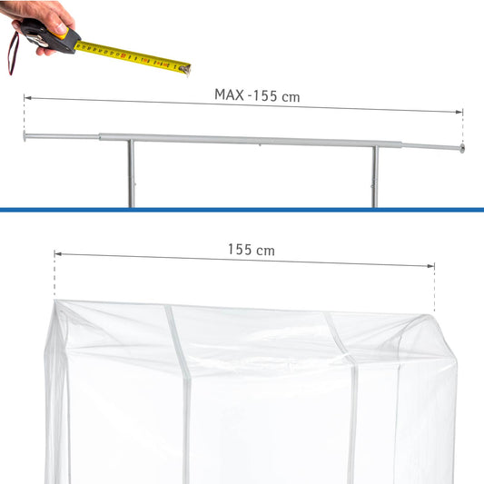 Schutzhülle für Kleiderständer, Transparent, Kleiderständer Abdeckung, 2 Reissverschlüsse, Staub- und UV-Schutz, Tatkraft Schild, 2