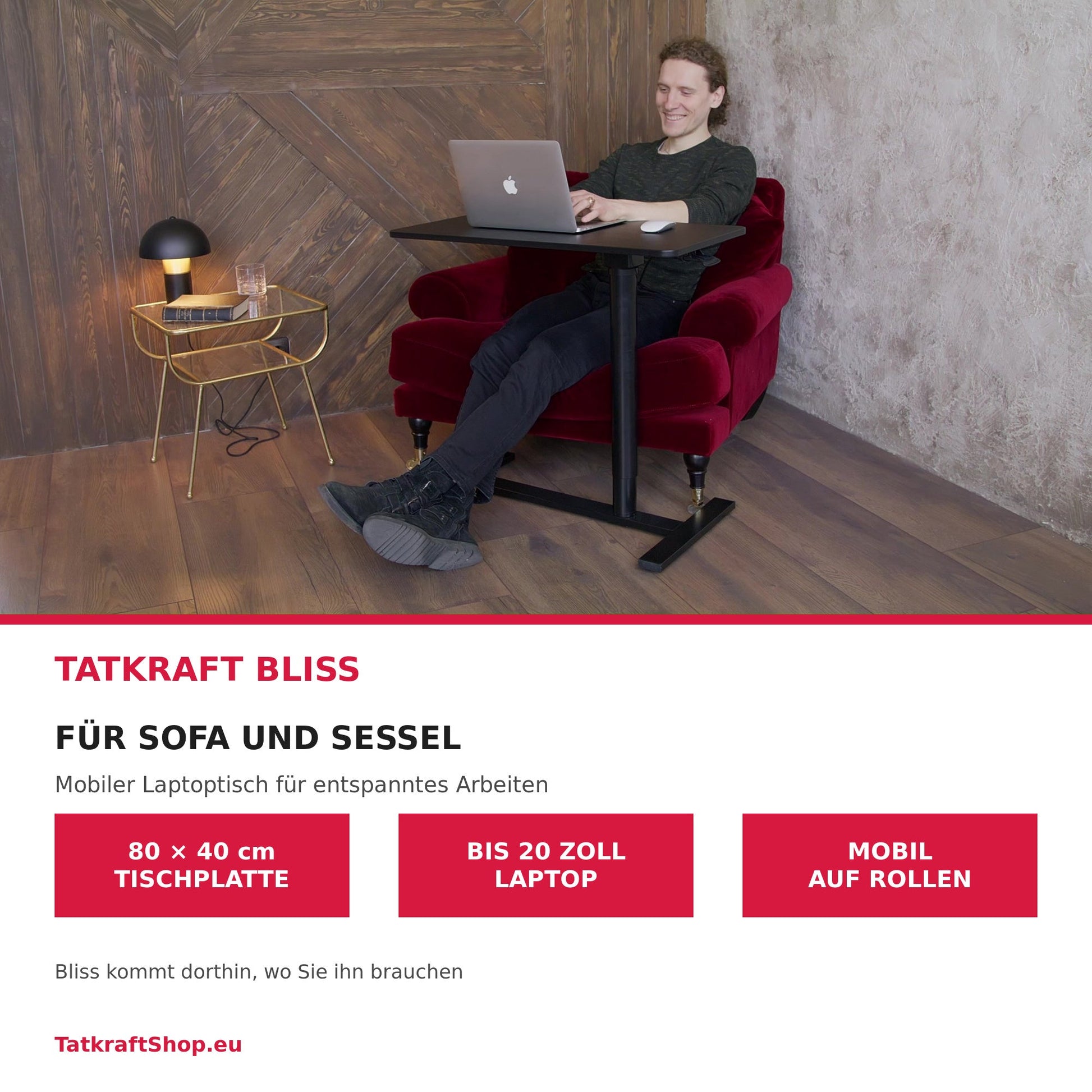 Tatkraft Bliss mobiler Laptoptisch für Sofa und Sessel