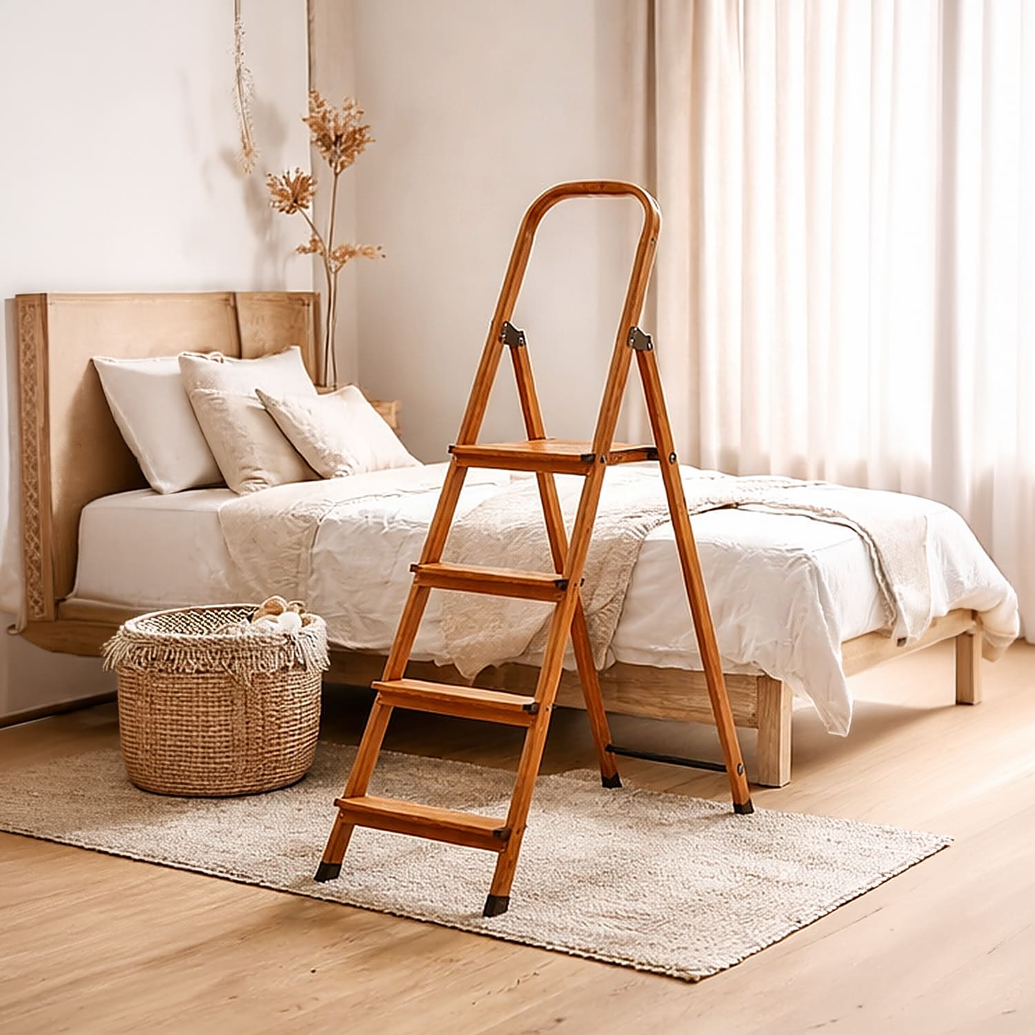 Trittleiter 4 Stufen, Holzleiter, Tatkraft Upgrade 4, badroom step ladder