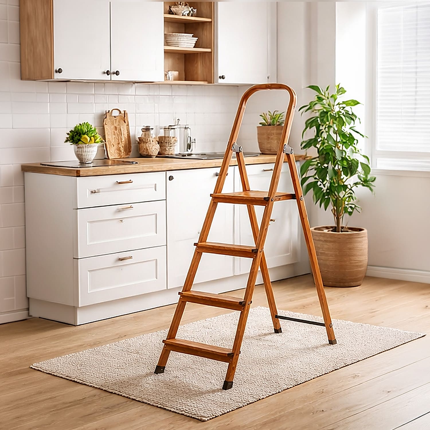 Trittleiter 4 Stufen, Holzleiter, Tatkraft Upgrade 4, kitchen step ladder