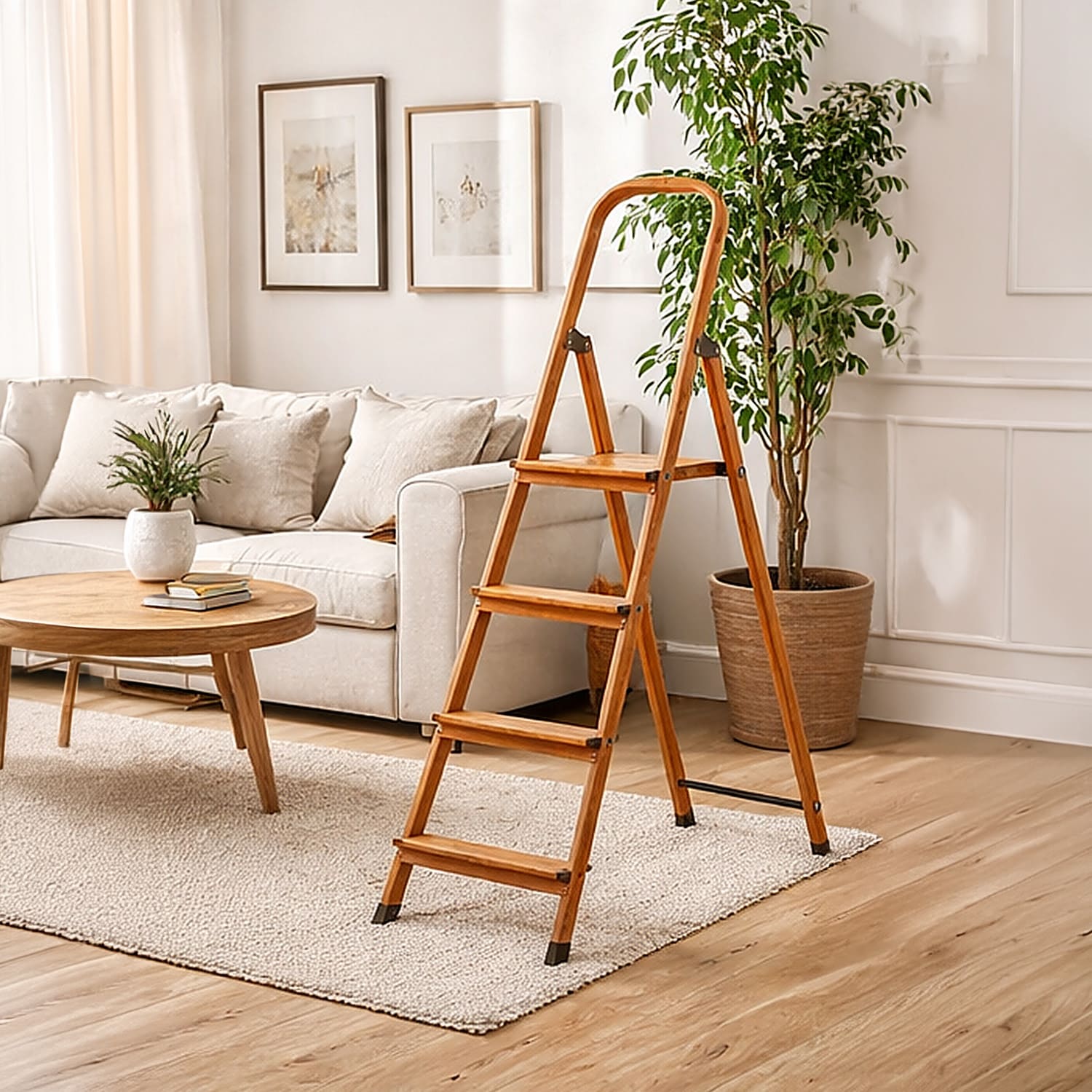 Trittleiter 4 Stufen, Holzleiter, Tatkraft Upgrade 4, livingroom  step ladder