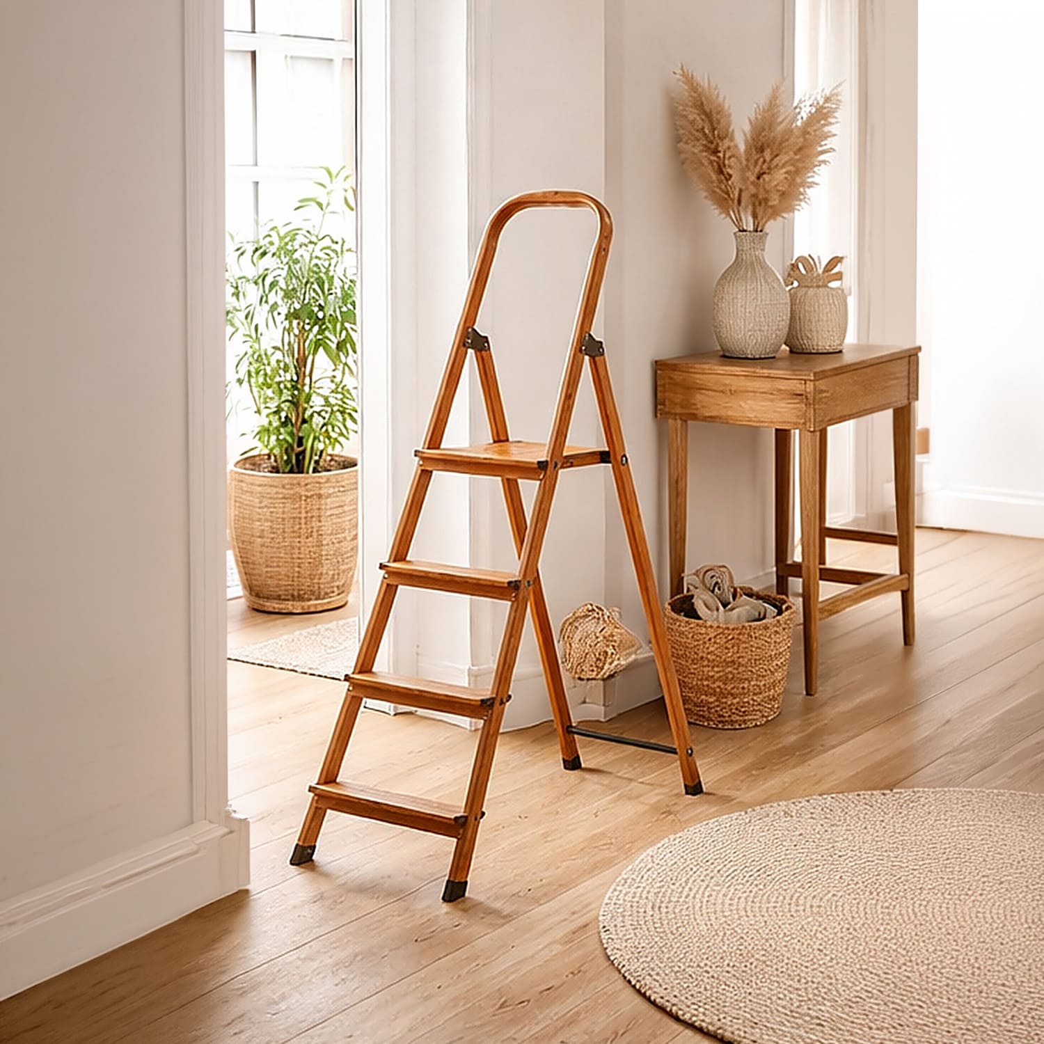 Trittleiter 4 Stufen, Holzleiter, Tatkraft Upgrade 4, hool step ladder