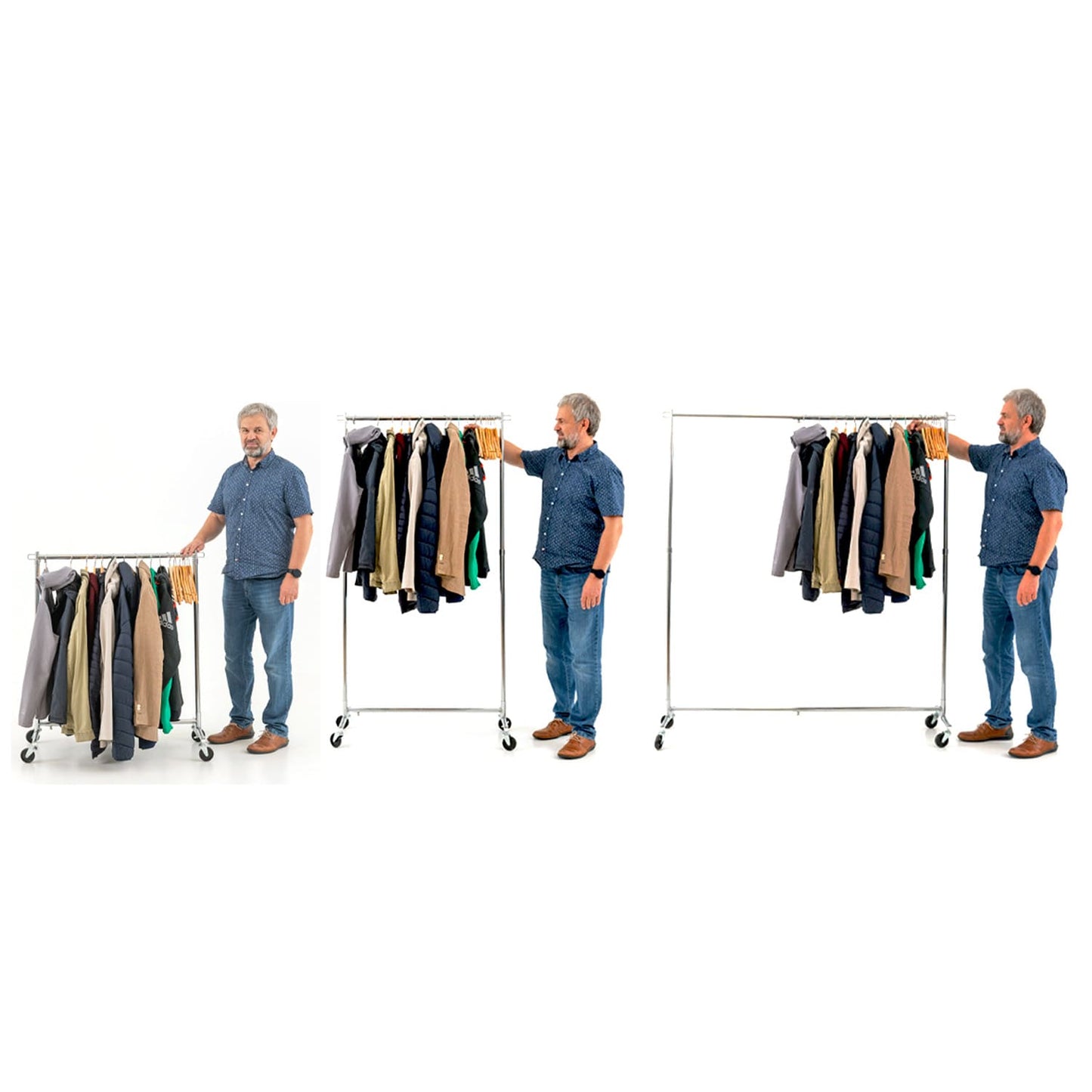 Tatkraft Urban Kleiderständer Sauf Rollen Stabil, ausziehbare Kleiderstange Länge und Höhe, 93-140x41x114-175cm, Garderobe bis 60 kg, Verchromt Stahl