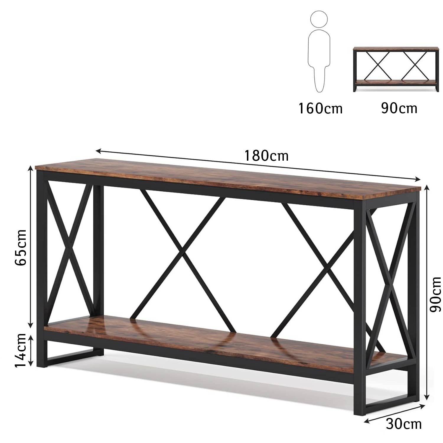 Tribesigns - Konsolentisch schmal, Konsole, Ablagetisch, mit stabilem Metallgestell, Metall, Rustikales Braun, 6