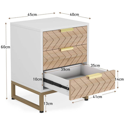 Tribesigns - Nachttisch, Nachttisch mit Schublade, Nachtschrank, 3 Schubladen, Nachtkommode, Beistelltisch, Weiß, Gold, 7