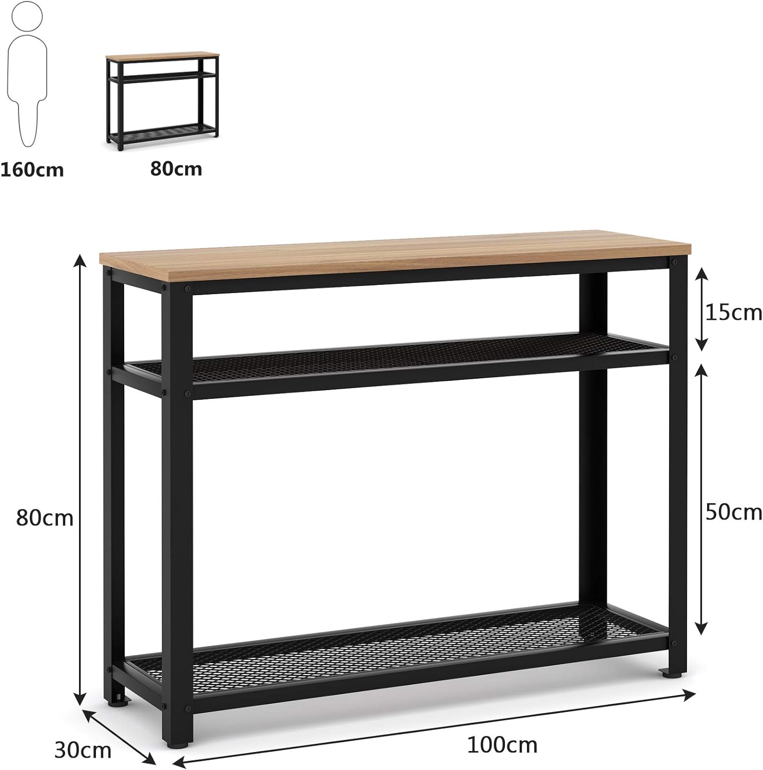 Tribesigns - Konsolentisch schmal, Konsole, Ablagetisch, mit 2 Netzablagefächern, Industrie-Stil, für Wohnzimmer, Ahornholz, 7