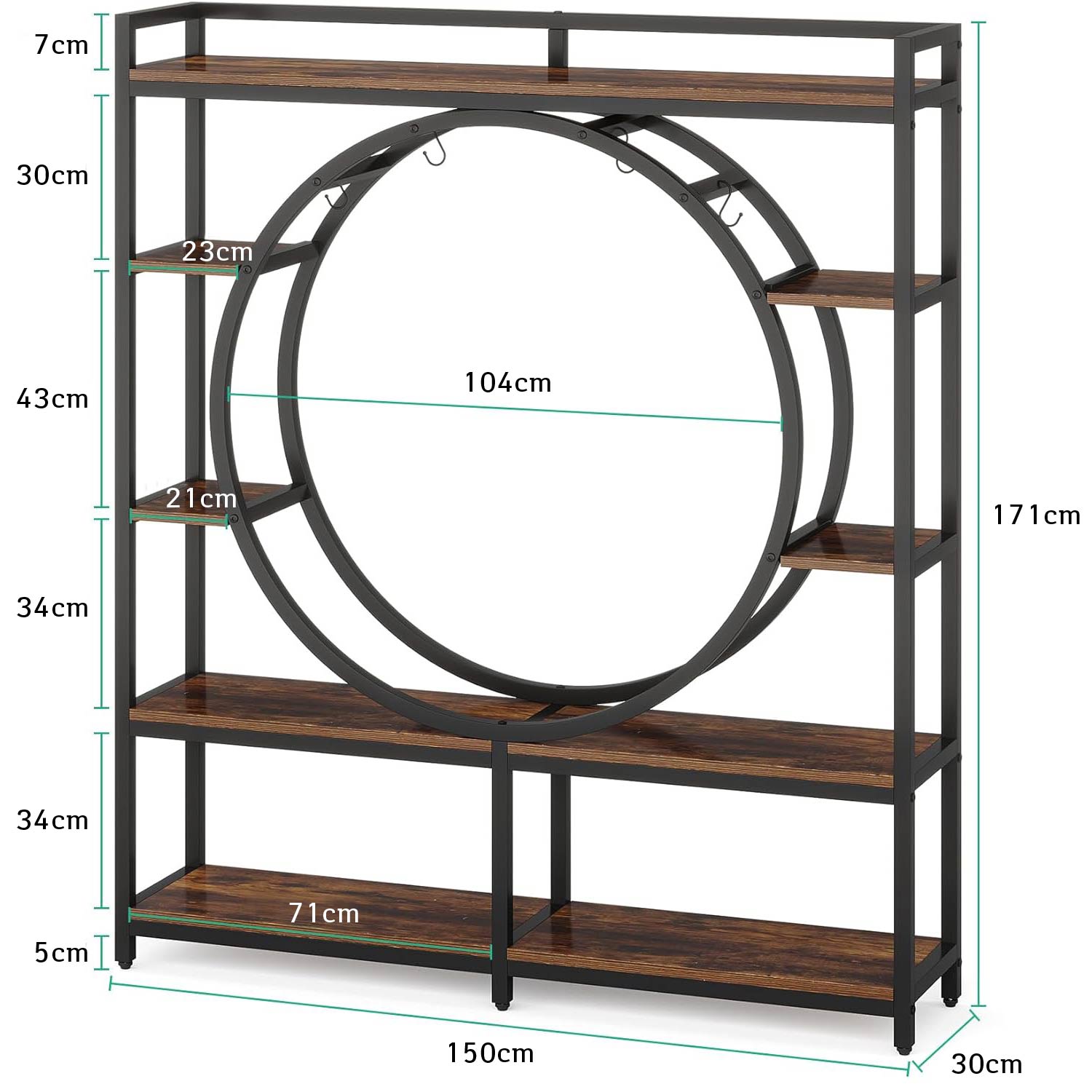 Blumenständer, 5 Ebenen, Pflanzenständer, Blumenständer metall, mit 4 Hanging Hooks, Blumenregal, Braun, Tribesigns, 6