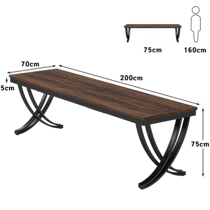 Schreibtisch, 200 x 70 x 75 cm, Konferenztisch, für 6–8 Personen, Bürotisch, für Meeting, mit starkem Metallrahmen, Braun, Tribesigns, 9