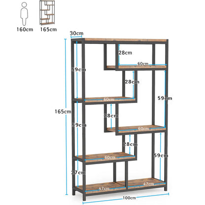 Bücherregal, 5 Etagen, Bücher Regal, Standregal, Metallregal, Freistehendes Regal für Wohnzimmer, Büro, Braun, Tribesigns, 7