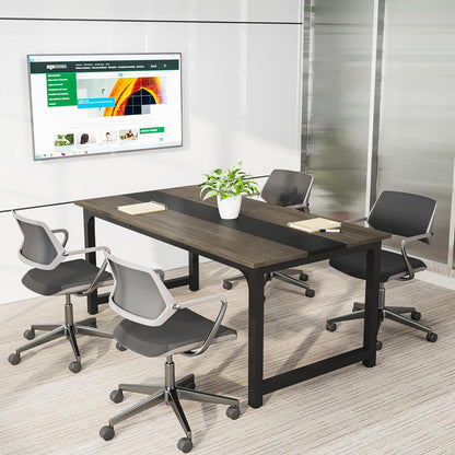 Tribesigns - Schreibtisch, 160x80x75cm, Computertisch, Bürotisch, PC Tisch, Arbeitsstation für das Heimbüro, Grau Schwarz, 6