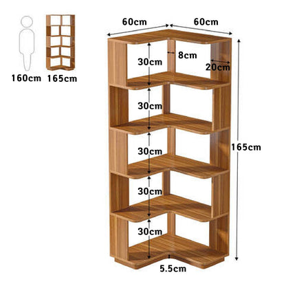 Eck Bücherregal, 6 Etagen, 60 x 60 x 166 cm, Eckregal mit Holzmaserung, Bücherregal, Aufbewahrungsregal für Heimbüro, Wohnzimmer, Tribesigns, 2