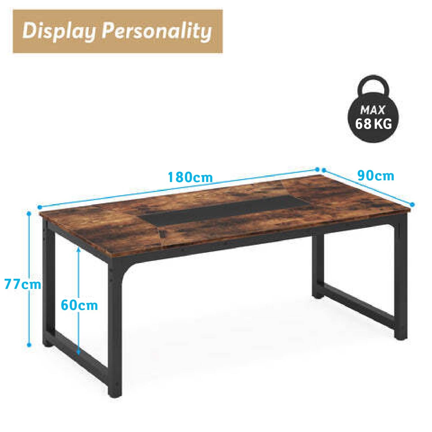 Schreibtisch, 180 x 90 x 77 cm, Computertisch, PC Tisch, Bürotisch, Arbeitstisch, Konferenztisch, für Home Office, Rustikales Braun, Tribesigns, 7