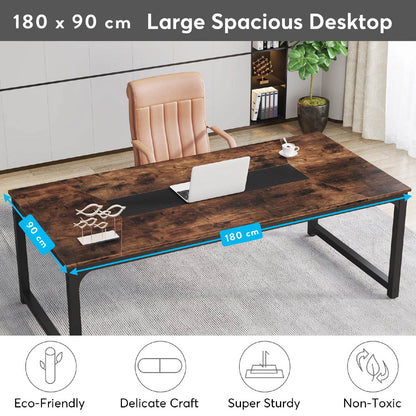 Schreibtisch, 180 x 90 x 77 cm, Computertisch, PC Tisch, Bürotisch, Arbeitstisch, Konferenztisch, für Home Office, Rustikales Braun, Tribesigns, 4