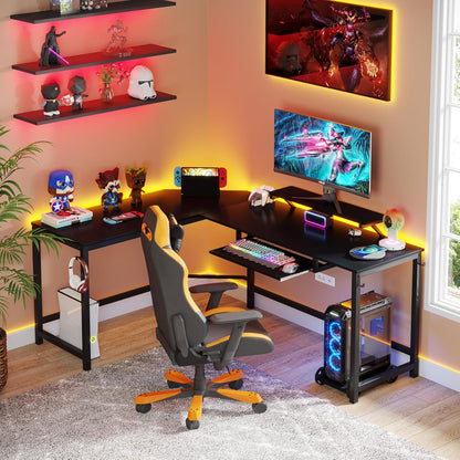 Eckschreibtisch, Gaming Tisch, Schreibtisch L Form, Bürotisch, Winkelschreibtisch, Monitorständer Regal, Tribesigns, 1