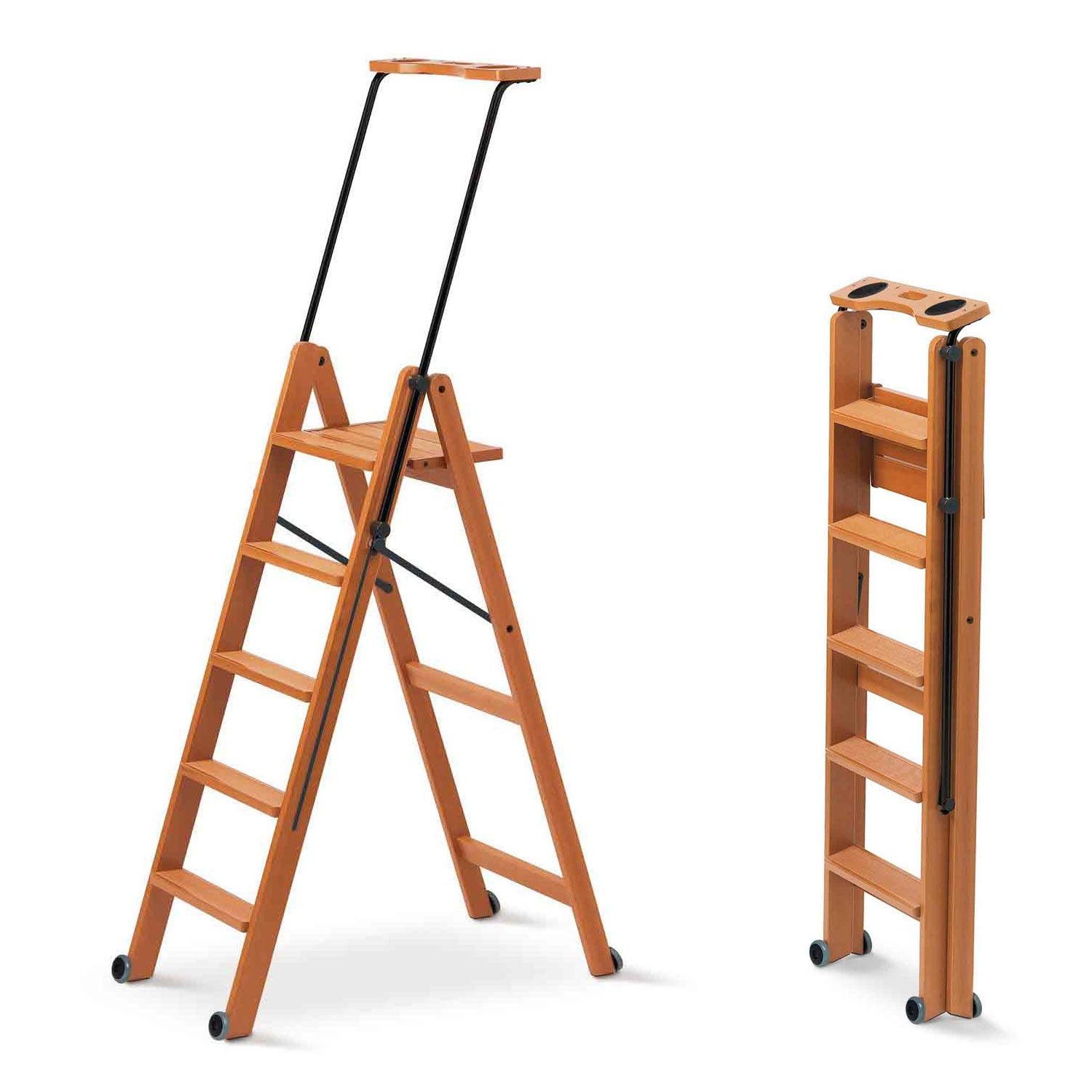 Trittleiter, Holzleiter, 5 Stufen Trittleiter Holz, Rutschfeste Stufen, ARIT TUSCANIA 5, Made in Italy