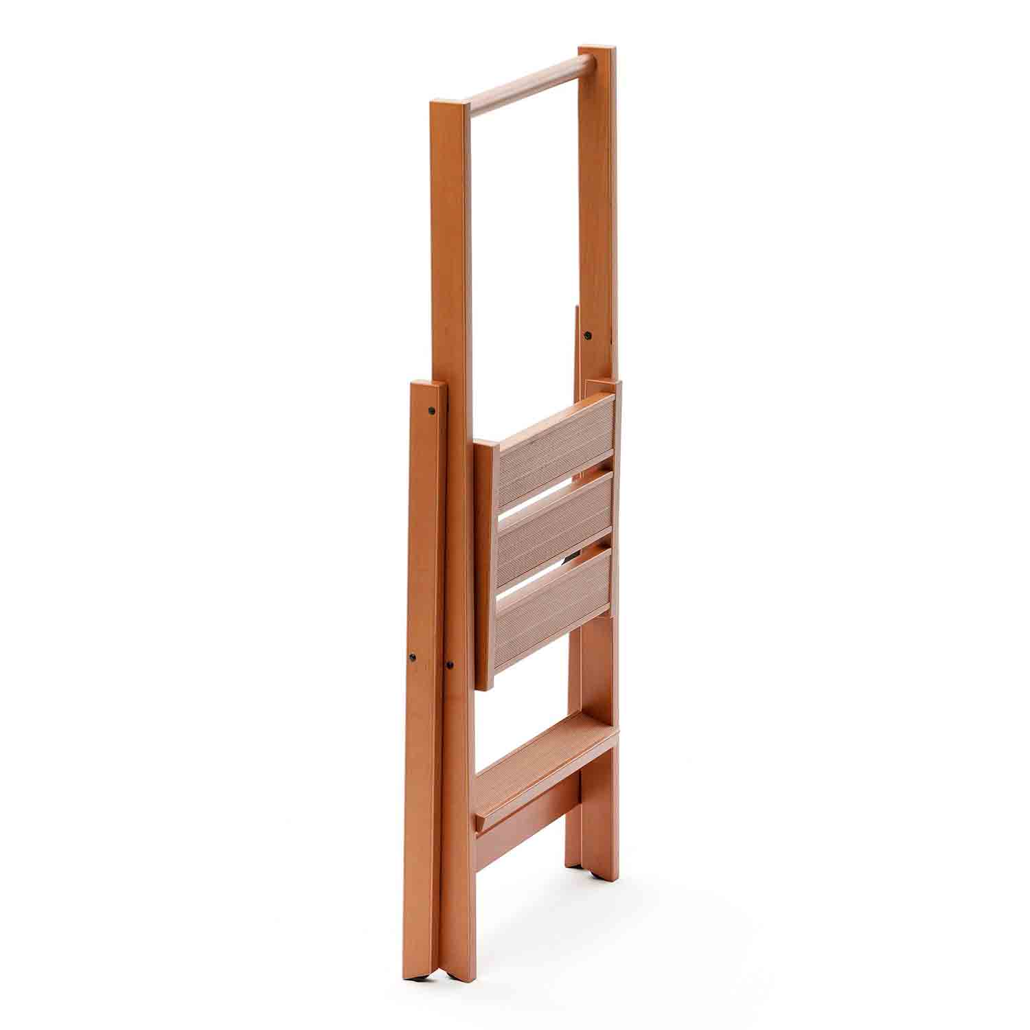 Trittleiter, Trittleiter 2 Stufen, Trittleiter Holz, Trittleiter Klappbar, rutschfeste Stufen, breite Plattform, KIMORA, 2
