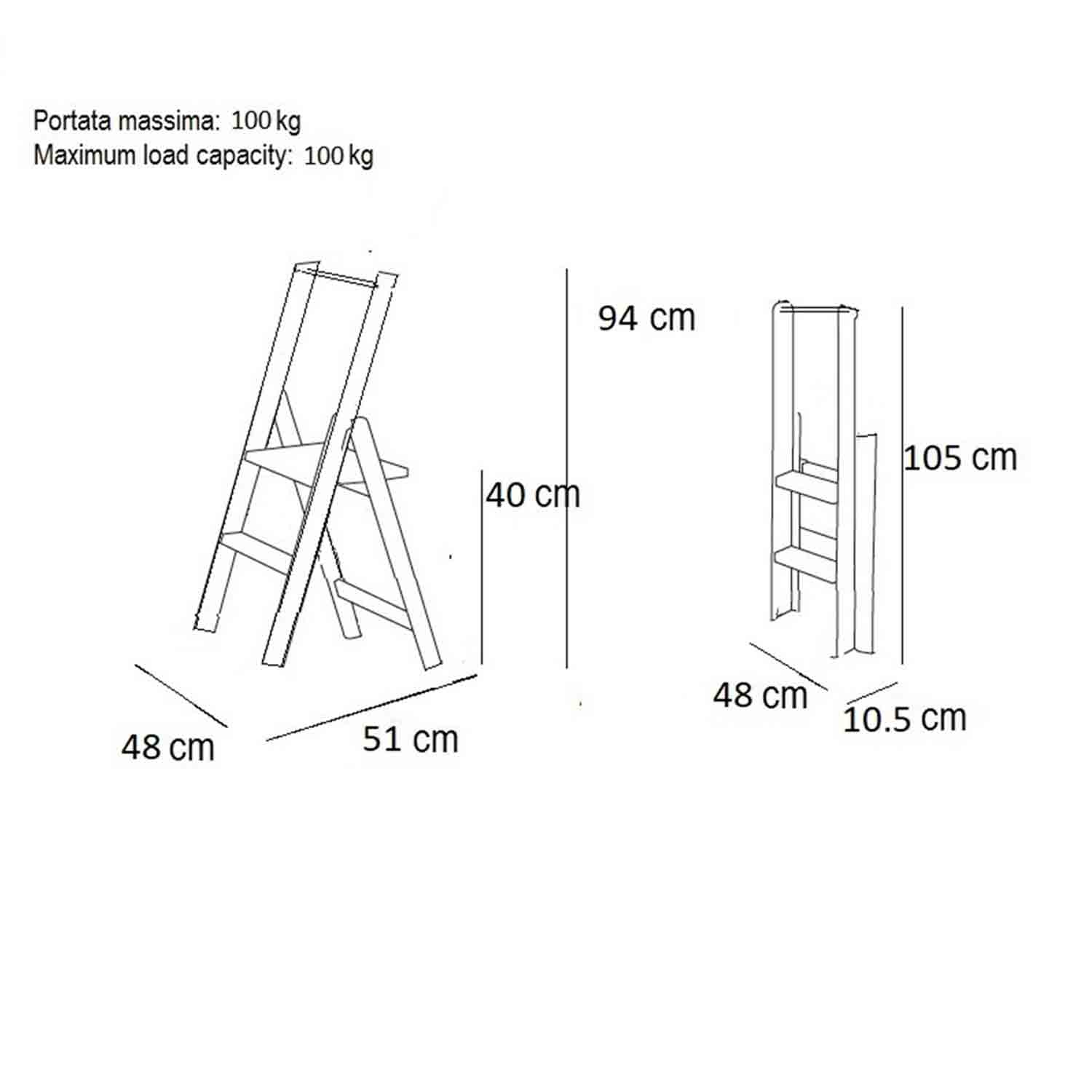 Trittleiter, Trittleiter 2 Stufen, Trittleiter Holz, Trittleiter Klappbar, rutschfeste Stufen, breite Plattform, KIMORA, 6
