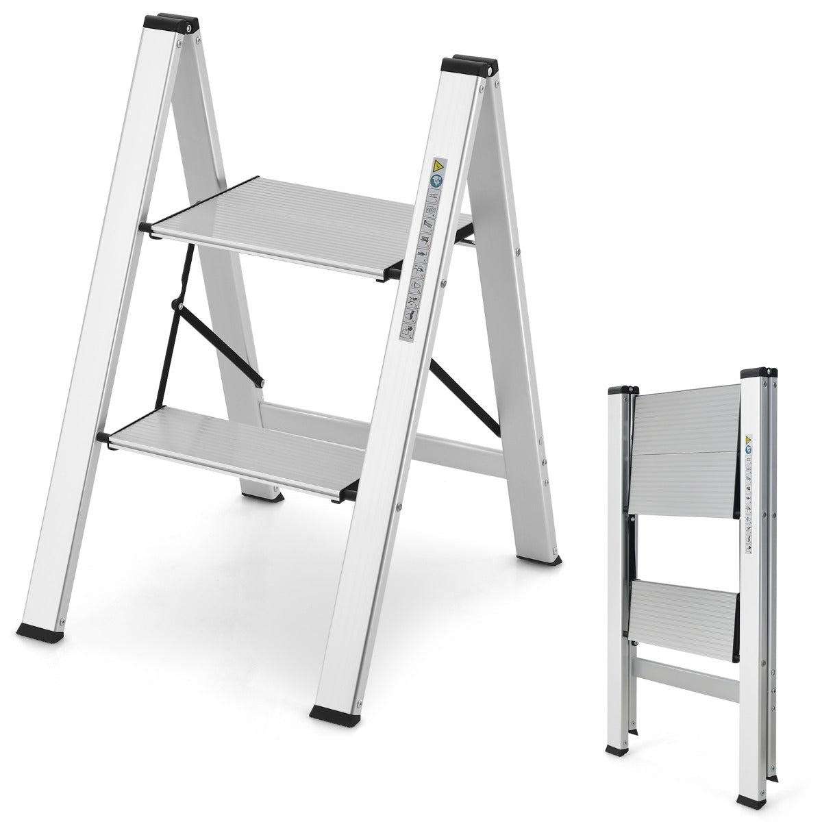 Trittleiter, Trittleiter 2 Stufen, Trittleiter Klappbar, Stehleiter Aluminium Klappleiter bis 150 kg Silber, Castway, 3