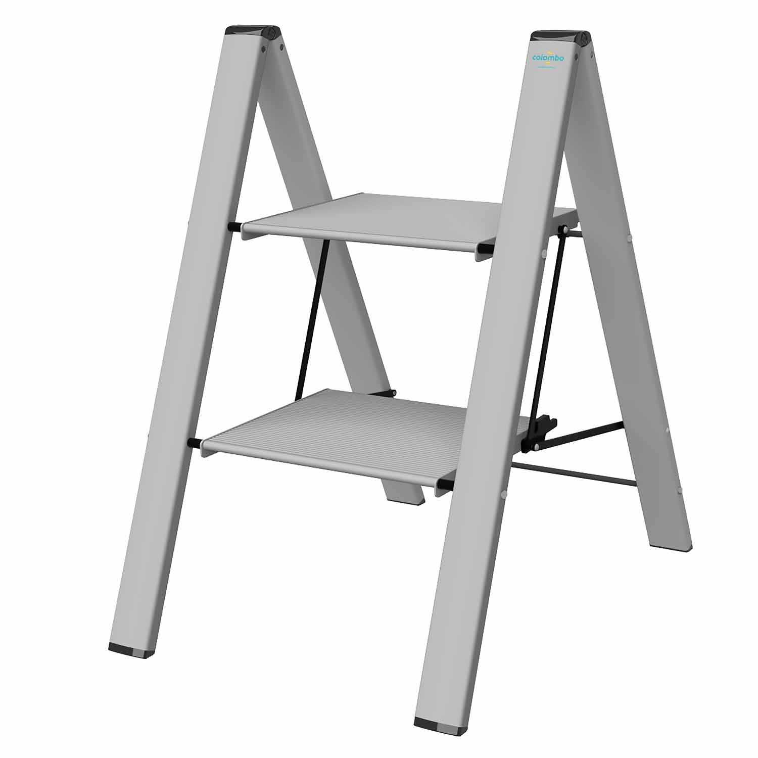 Trittleiter, Trittleiter 2 stufen, Trittleiter Klappbar, Stabil, bis 150 kg, Rutschfeste, Leichte Leiter, Colombo, 5