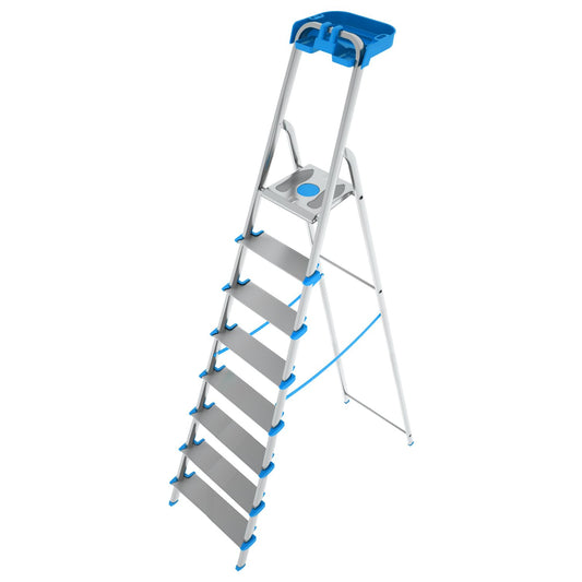 Trittleiter, Trittleiter 8 Stufen, Klappleiter Alu, Extragroßer Stufe 12cm, Stufenleiter, Made in Italy, Colombo ATLANTICA