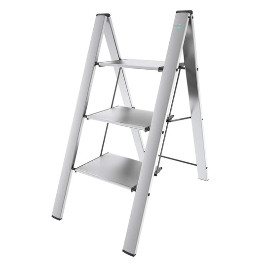 Trittleiter, Trittleiter klappbar, bis 150 kg, Colombo Leonardo 3 Silber, Trittleiter kaufen
