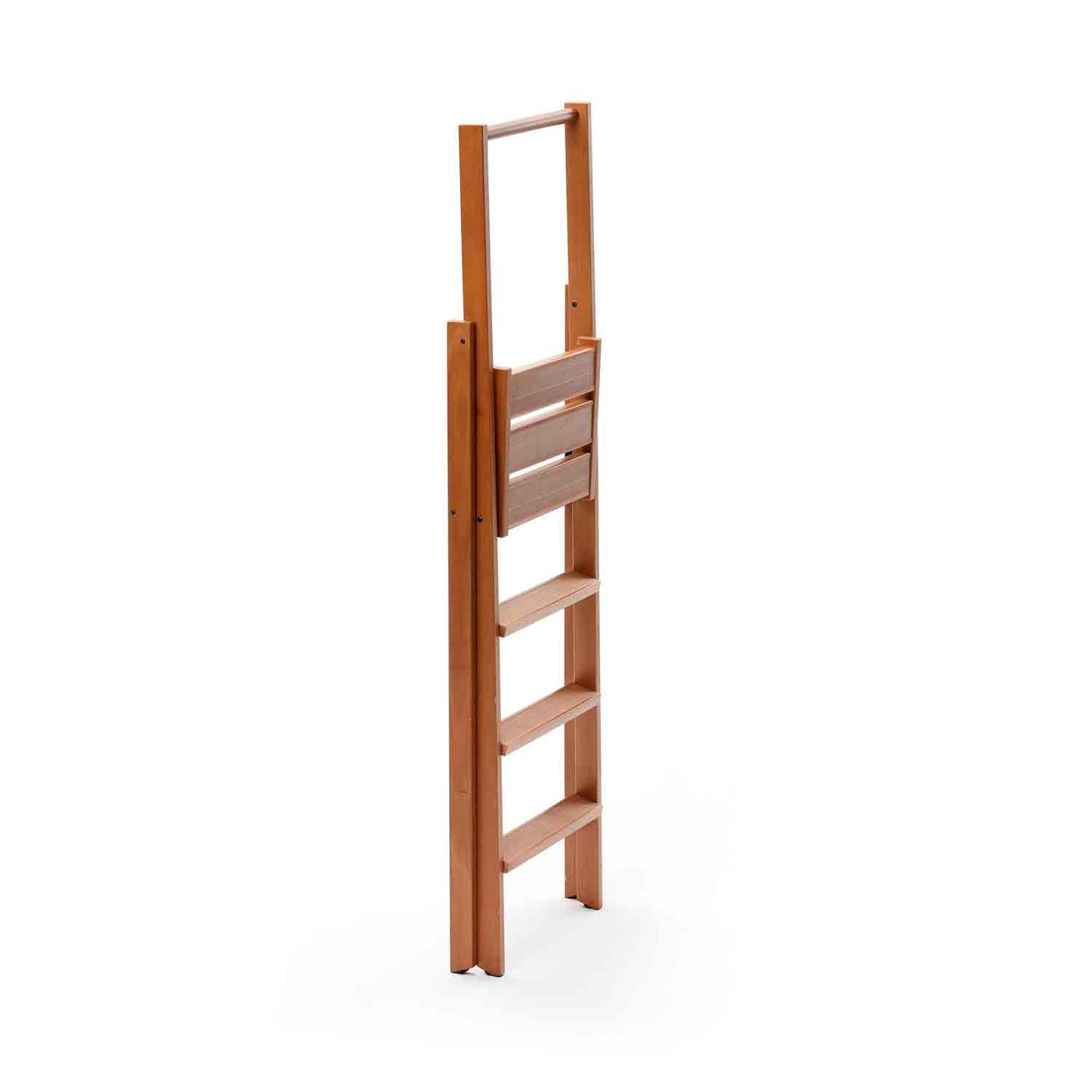 Trittleiter, Trittleiter mit 4 Stufen, Trittleiter Holz, rutschfestem Holz, breiter Plattform, stabilen Füßen, KIMORA 4, 4
