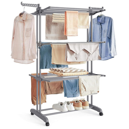 Turmwäscheständer, mit Rollen, Wäscheständer, Hoch, 4 Ebenen, Wäscheständer platzsparend, Stabil, Songmics, 1