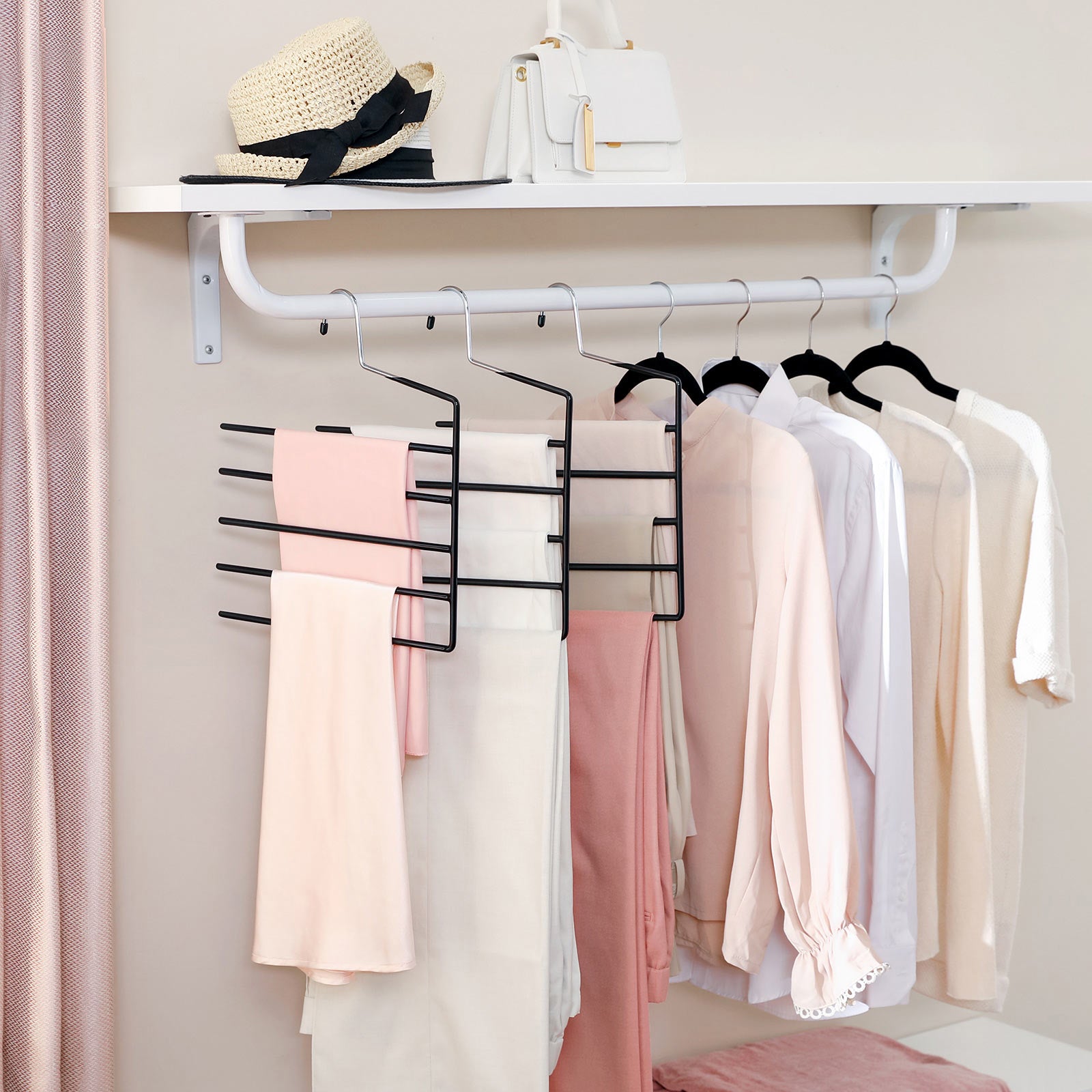 Hosenbügel, 4er Set, Kleiderbügel offenes Ende, für 5 Hosen, Kleiderbügel Platzsparend, Schwarz, SONGMICS, 2