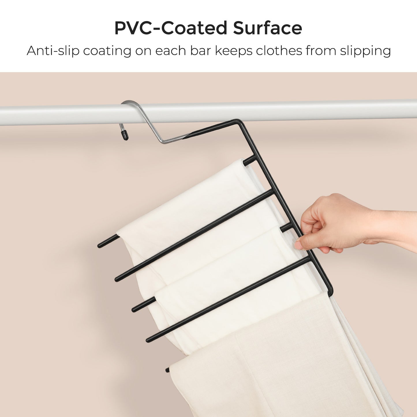 Hosenbügel, 4er Set, Kleiderbügel offenes Ende, für 5 Hosen, Kleiderbügel Platzsparend, Schwarz, SONGMICS, 3