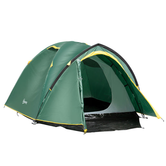 Outsunny - Kuppelzelt 2-3 Personen 190T Glasfaser Polyester Grün+Gelb 325x183x130cm Heringe
