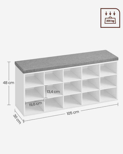 Schuhbank, Schuhregal mit Sitzbank, bis 200 Kg, Schuhregal mit Sitzfläche, mit Kissen und 15 Fächern,  Vasagle, 6