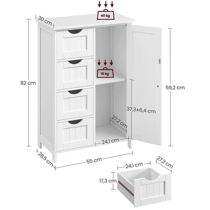 Vasagle Badschrank aus Holz, Badezimmerschrank mit Doppeltür und 2 verstellbare Einlegeböden, Weiß