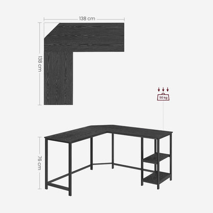 Eckschreibtisch, Computertisch, Schreibtisch L form, Eckschreibtisch mit 2 Ablagen, schwarz mit Holzmaserung, VASAGLE, 4