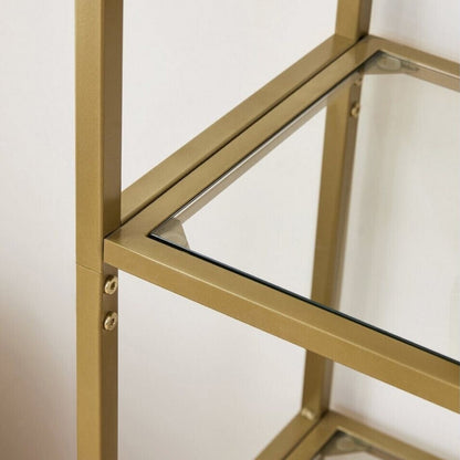 Bücherregal mit 5 Ebenen 183,5 cm hoch Standregal aus Hartglas stabil einfach Aufbau bogenförmig golden, Vasagle, 4