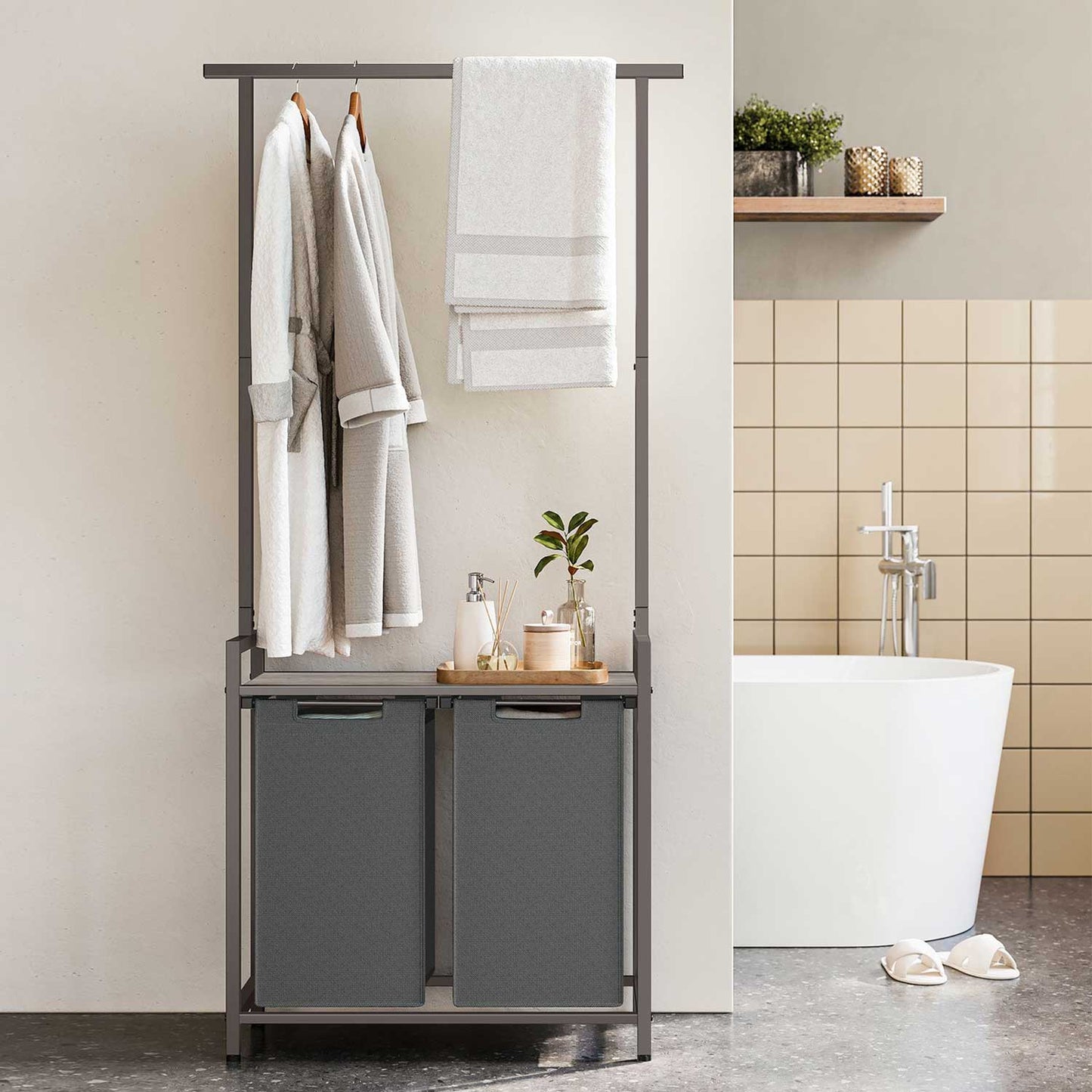 Wäschekorb, Wäschekorb mit Ablage, Wäschesammler mit Ablage, Wäschesammler mit Regal, Wäschekorb mit Ablagefläche, 3