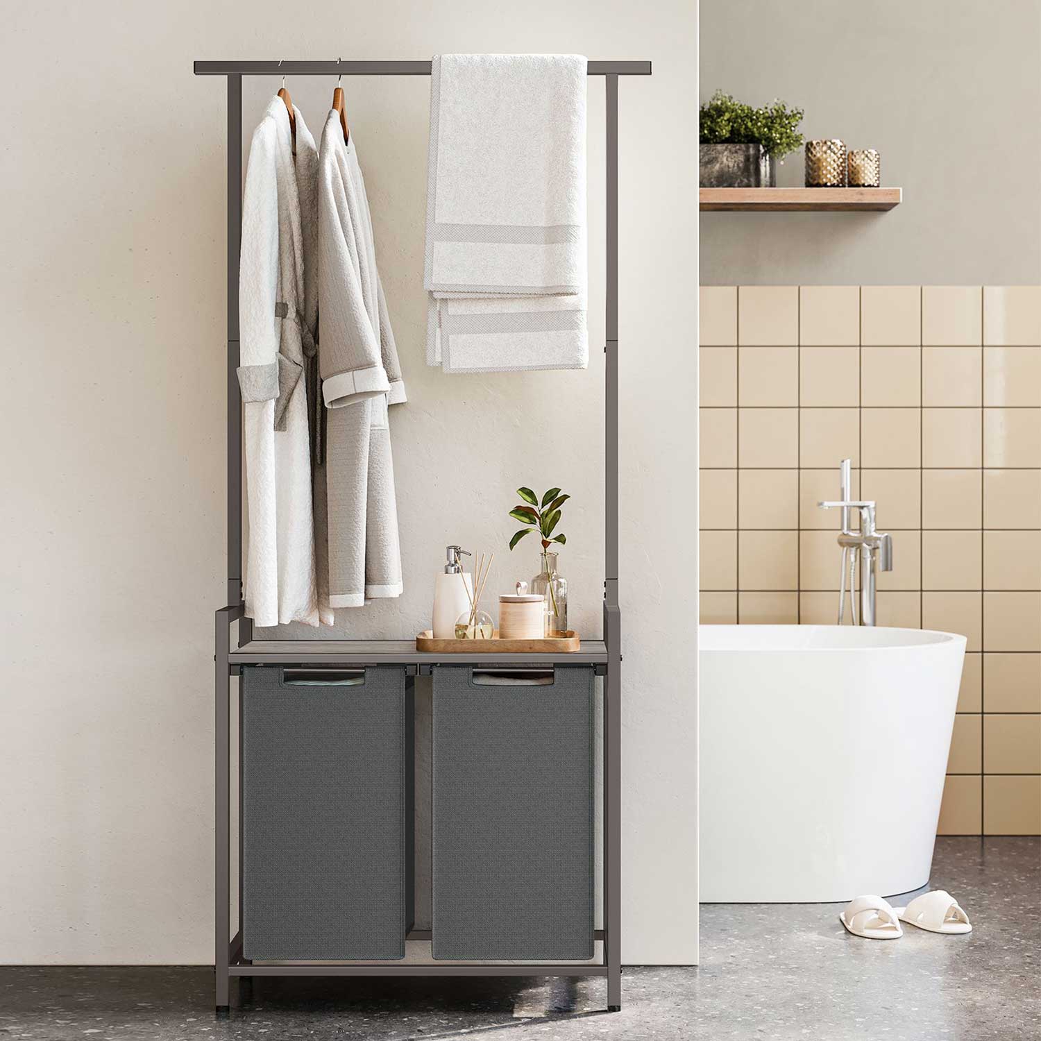 Wäschekorb, Wäschekorb mit Ablage, Wäschesammler mit Ablage, Wäschesammler mit Regal, Wäschekorb mit Ablagefläche, 3