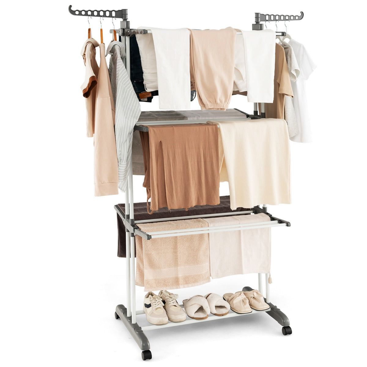 Wäscheständer Klappbar, Wäscheständer Turm, Wäscheständer Hoch, 3-stufiger Wäscheständer, Grau, Castway
