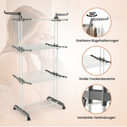 Wäscheständer Klappbar, Wäscheständer Turm, Wäscheständer Hoch, 3-stufiger Wäscheständer, Grau, Castway, 2
