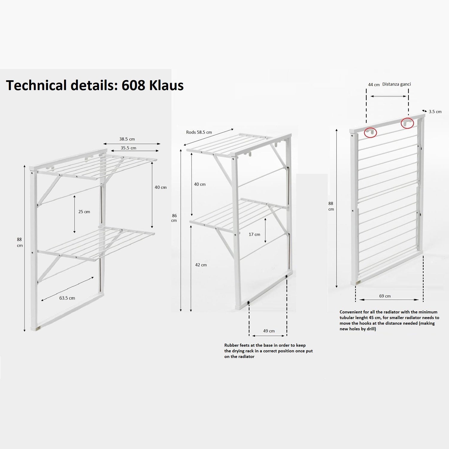 Wäscheständer Platzsparend, Wäscheständer für Heizkörper, 10 m Wäscheleine, weiß, ARIT KLAUS, 6