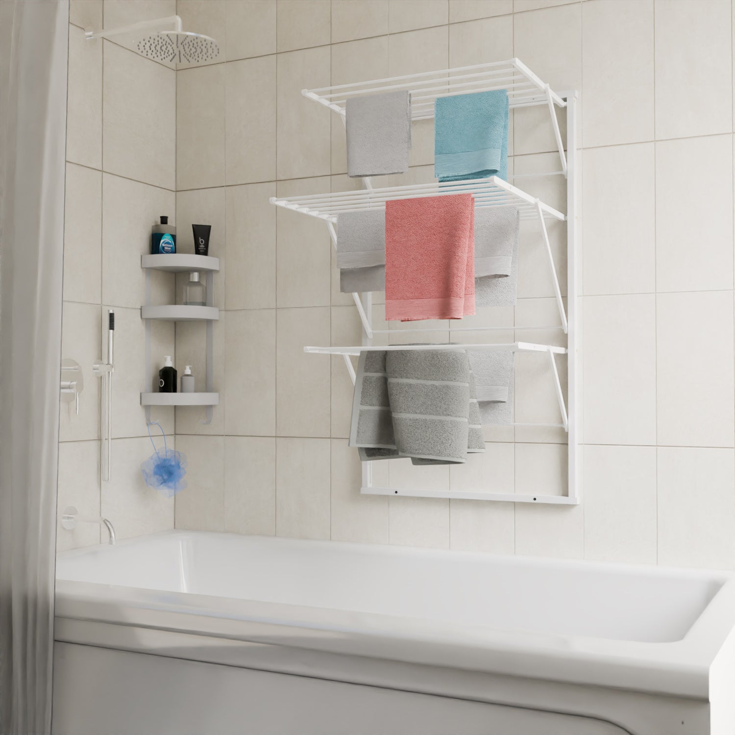 Wäscheständer wand, Trockengestell für die Wand KARIM, 15 Meter Wäscheleine, einfach an der Wand zu befestigen, Weiß, w