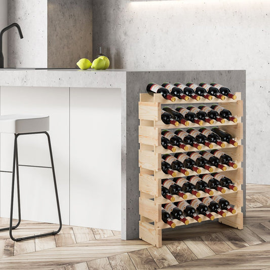 Weinregal 36 Flaschen, Flaschenregal, Große Kapazität Weinregal Hölzerner Wein Aufbewahrungsständer, Holzfarben, Costway