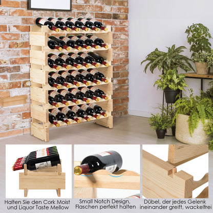 Weinregal 36 Flaschen, Flaschenregal, Große Kapazität Weinregal Hölzerner Wein Aufbewahrungsständer, Holzfarben , Costway, 4