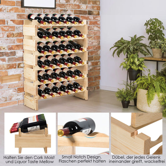 Weinregal 36 Flaschen, Flaschenregal, Große Kapazität Weinregal Hölzerner Wein Aufbewahrungsständer, Holzfarben , Costway, 4