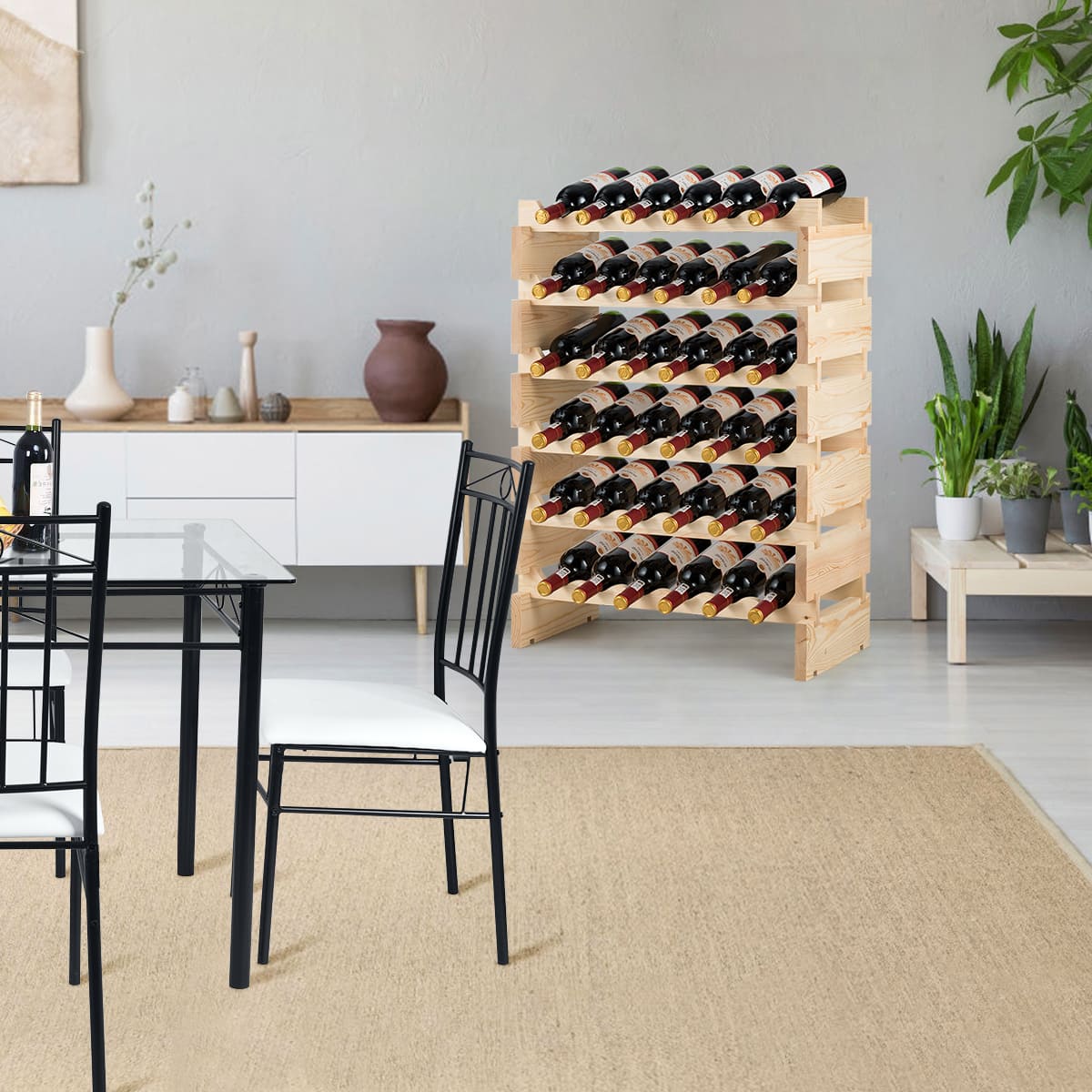 Weinregal 36 Flaschen, Flaschenregal, Große Kapazität Weinregal Hölzerner Wein Aufbewahrungsständer, Holzfarben , Costway, 5