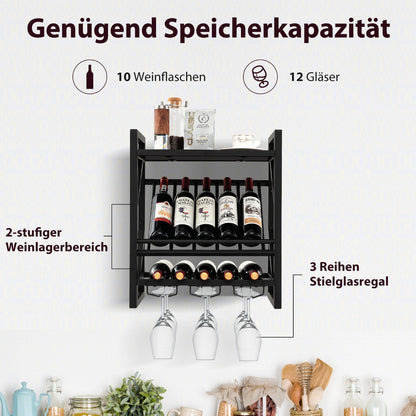 Weinregal, Flaschenregal, Wand Weinregal, mit 2 Ebenen, Weinflaschenregal mit 3 Reihen, Costway, 2
