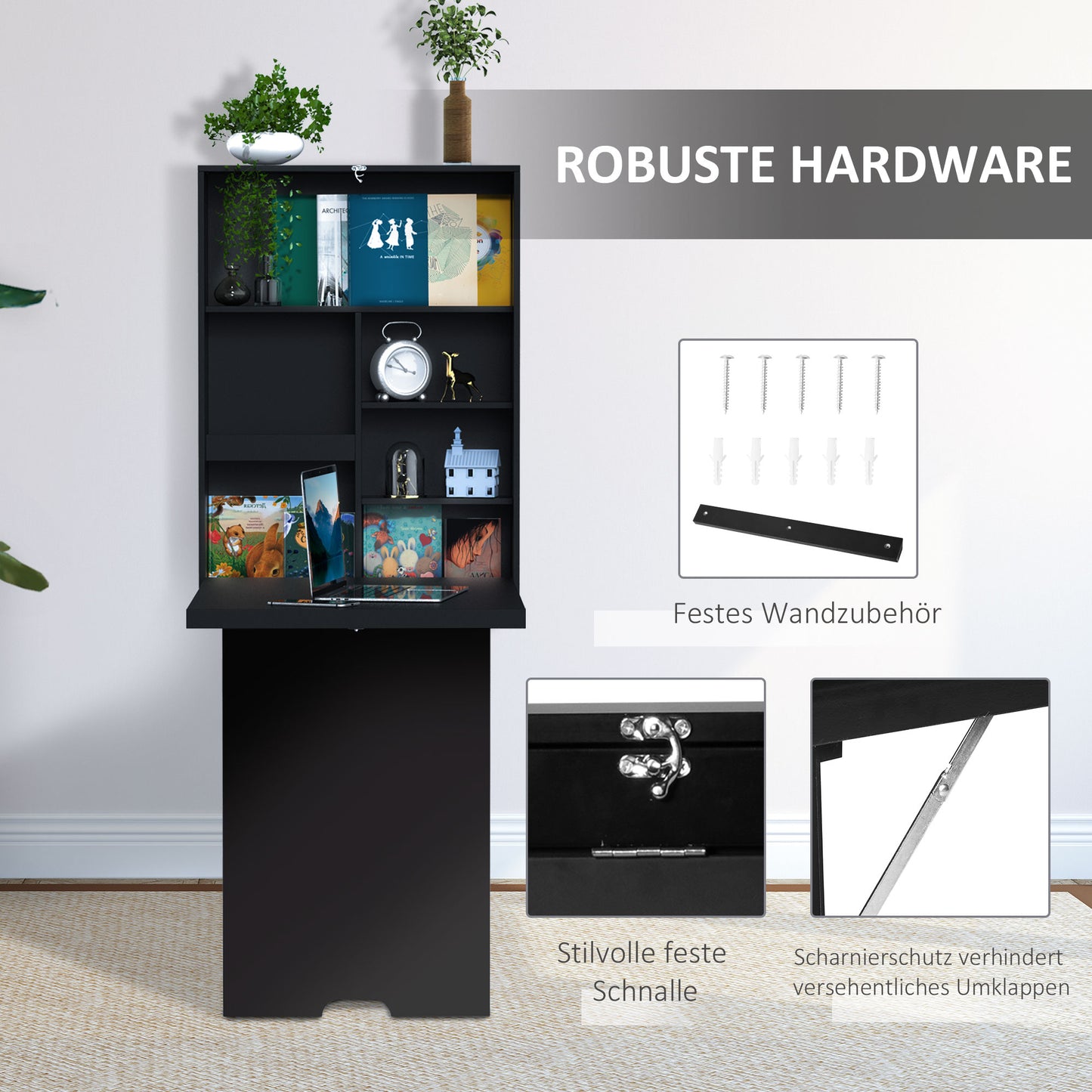 HOMCOM - Wandklapptisch Klappschreibtisch Computertisch mit Tafel Schwarz 60x94,5x147cm